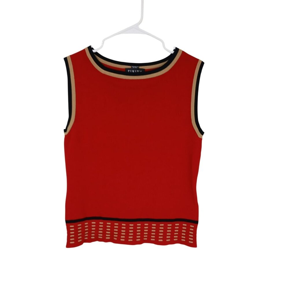 Finity Sweater Tank Top Womens Red Sleeveless Contrast Trim & Laser-Cut Hem Sz M